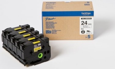 Brother - HGE651V5, žlutá / černá , 24 mm (pro PT 9xxx) - balení 5 ks