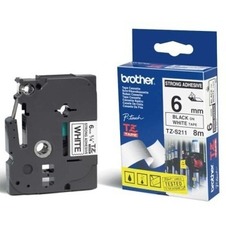 Brother, TZE-S211, 6mm, čierna tlač/biely podklad, extrémne adhezívna, O